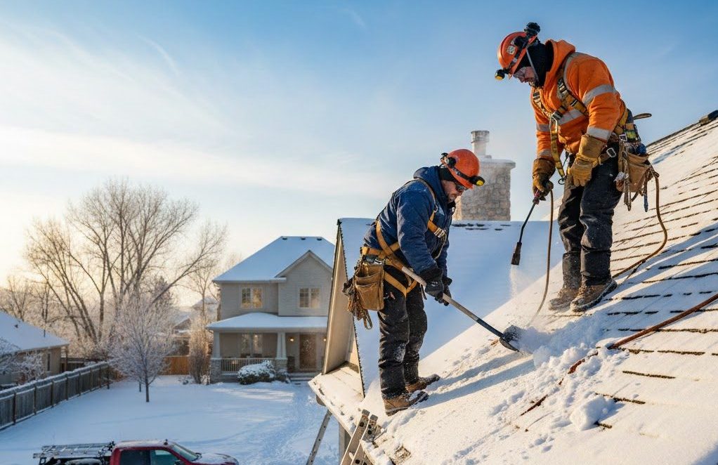 two men working on a home in Plymouth MN - roofing leaks repair